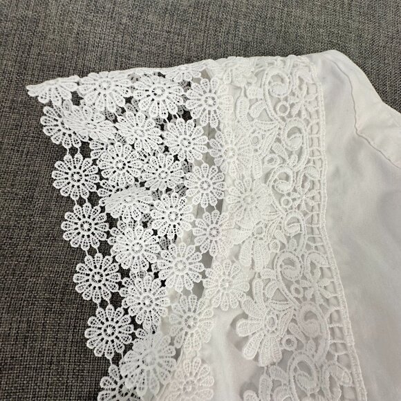 Calligraphie Button Down Top White Floral Embroidered detail Cap Sleeve Medium - Picture 4 of 10